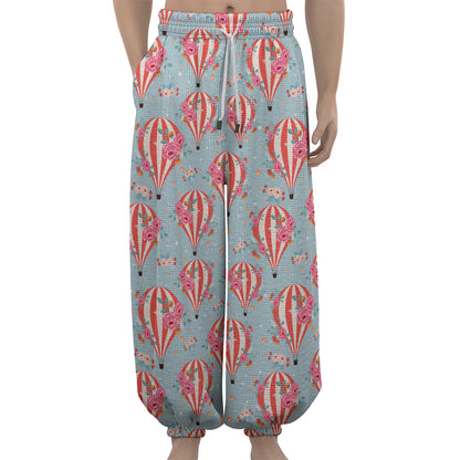 Floral Air Balloon Pattern Print Lantern Pants