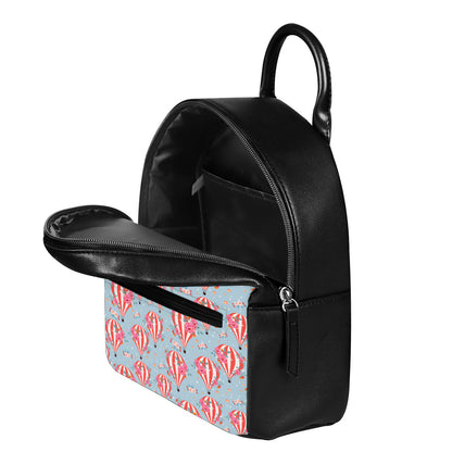 Floral Air Balloon Pattern Print Leather Backpack