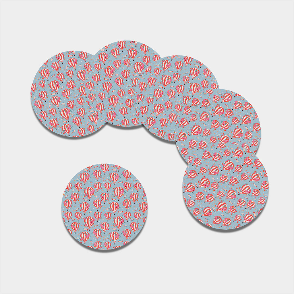 Floral Air Balloon Pattern Print Leather Coaster Set