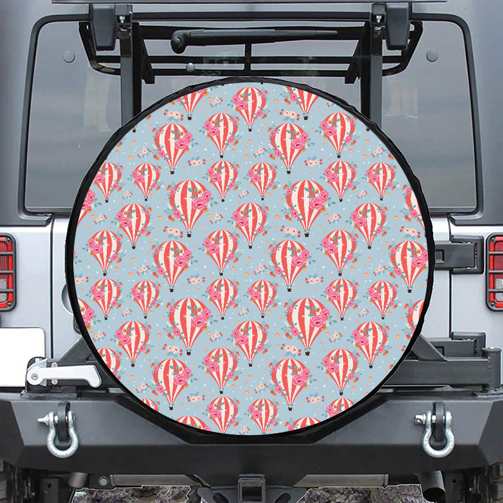 Floral Air Balloon Pattern Print Leather Spare Tire Cover