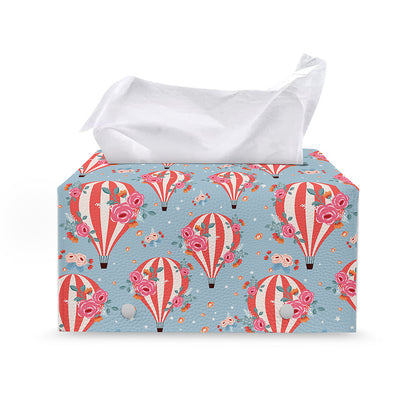 Floral Air Balloon Pattern Print Leather Tissue Box Cover