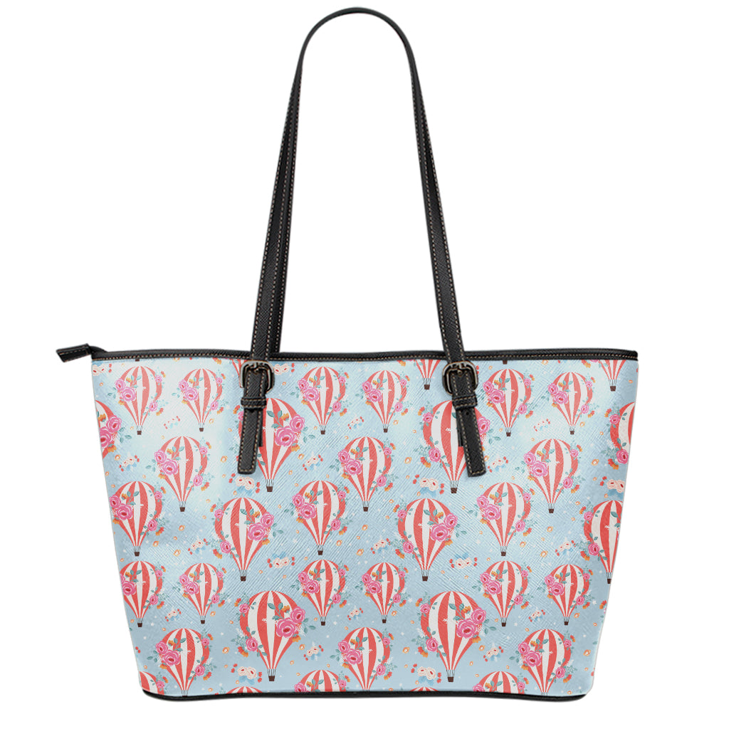 Floral Air Balloon Pattern Print Leather Tote Bag