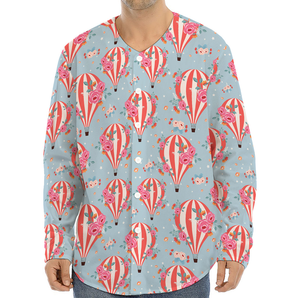 Floral Air Balloon Pattern Print Long Sleeve Baseball Jersey