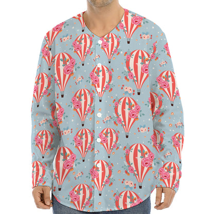 Floral Air Balloon Pattern Print Long Sleeve Baseball Jersey