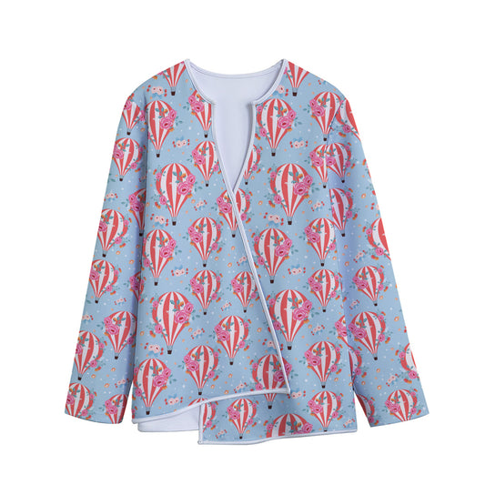 Floral Air Balloon Pattern Print Long Sleeve Short Coat