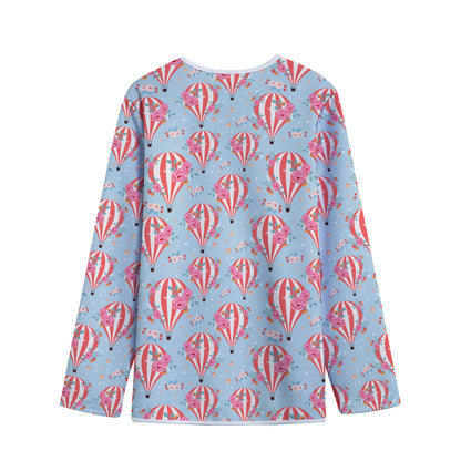 Floral Air Balloon Pattern Print Long Sleeve Short Coat