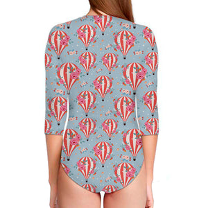 Floral Air Balloon Pattern Print Long Sleeve Swimsuit