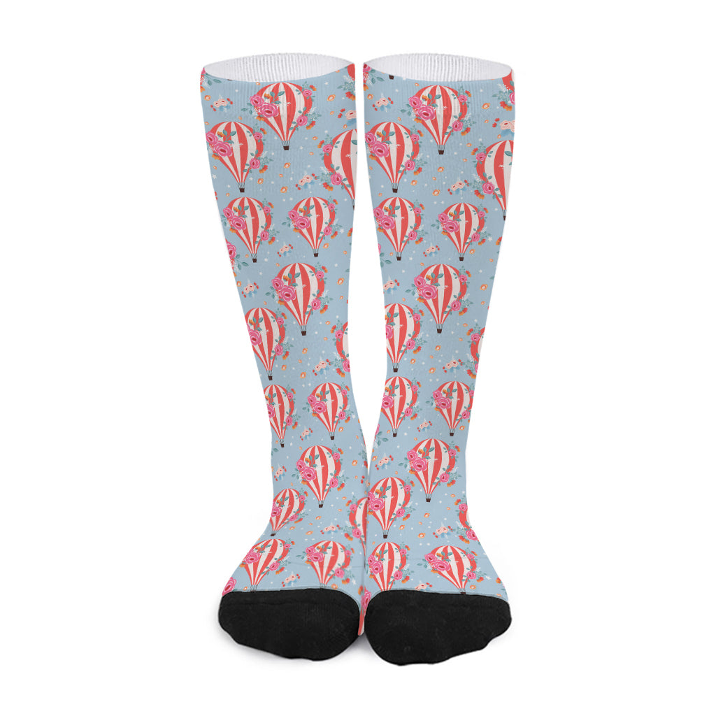 Floral Air Balloon Pattern Print Long Socks