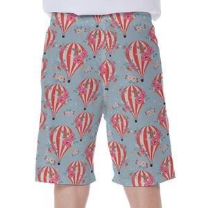 Floral Air Balloon Pattern Print Men's Beach Shorts