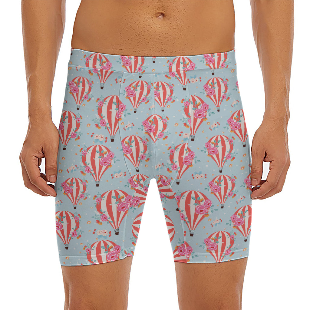 Floral Air Balloon Pattern Print Men's Long Boxer Briefs