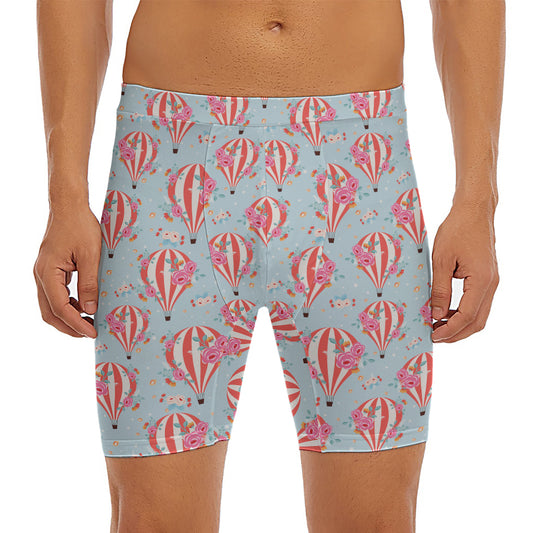 Floral Air Balloon Pattern Print Men's Long Boxer Briefs