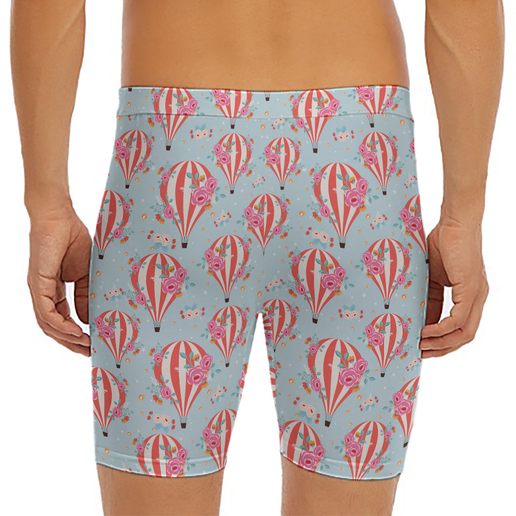 Floral Air Balloon Pattern Print Men's Long Boxer Briefs