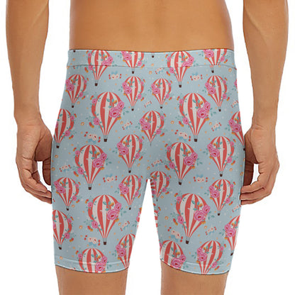 Floral Air Balloon Pattern Print Men's Long Boxer Briefs