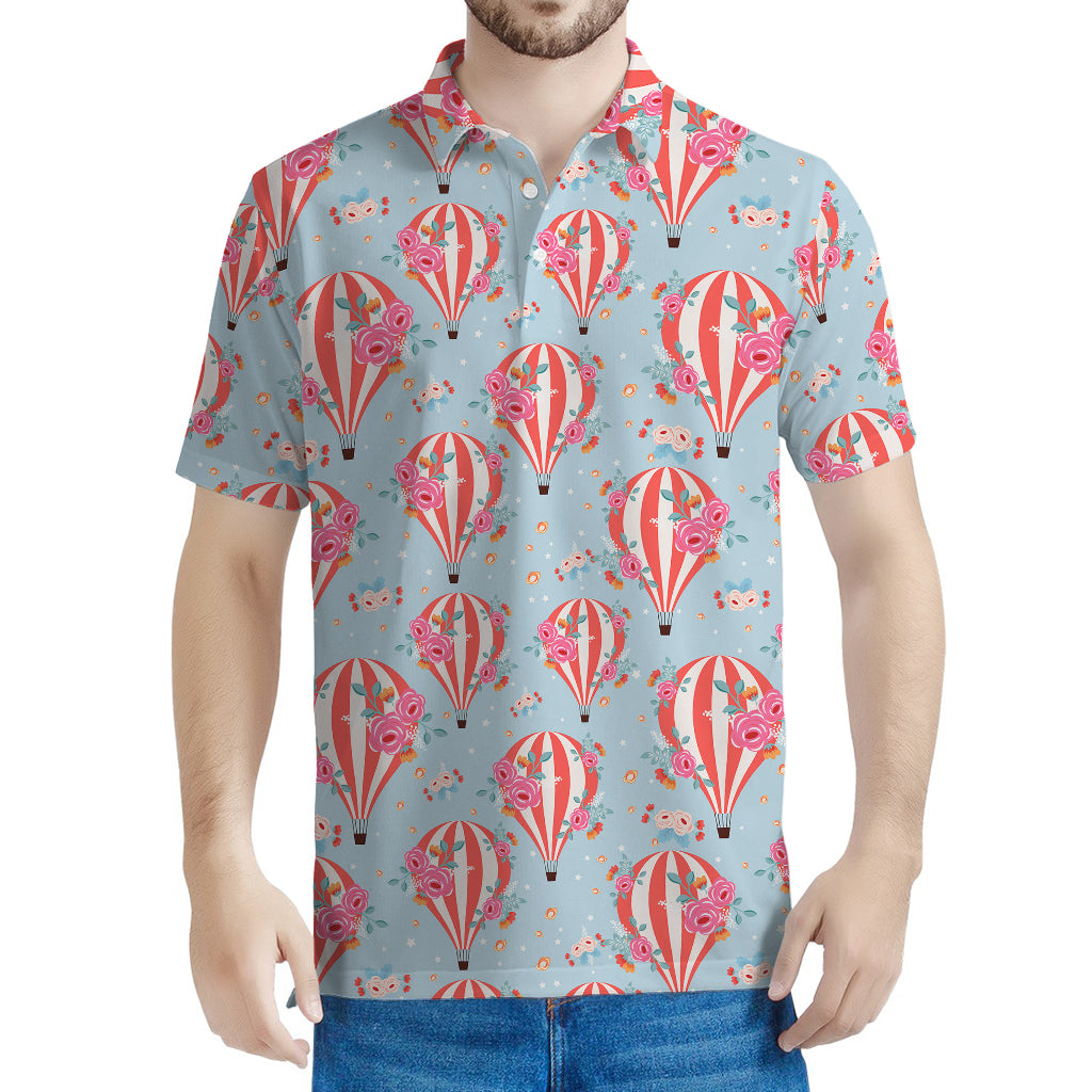 Floral Air Balloon Pattern Print Men's Polo Shirt