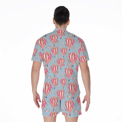 Floral Air Balloon Pattern Print Men's Rompers