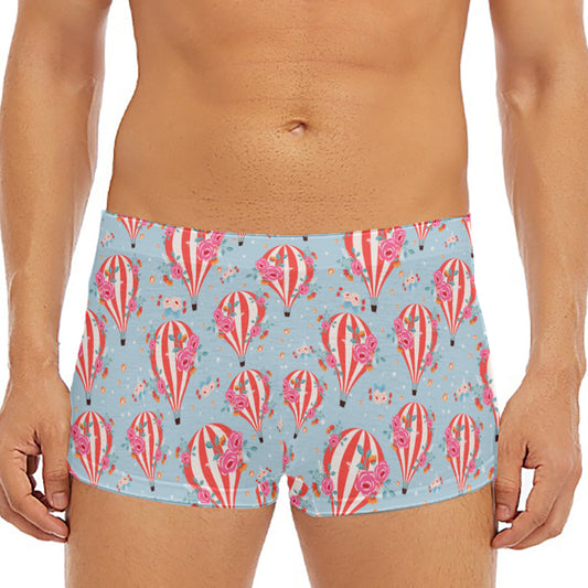Floral Air Balloon Pattern Print Men's Short Boxer Briefs