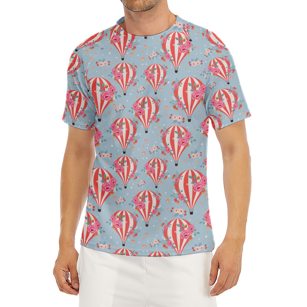 Floral Air Balloon Pattern Print Men's Short Sleeve Rash Guard
