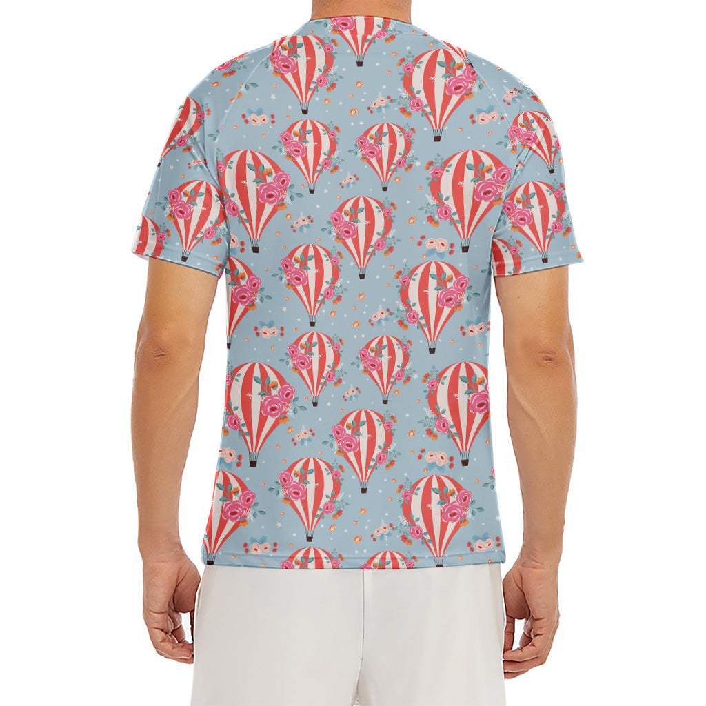 Floral Air Balloon Pattern Print Men's Short Sleeve Rash Guard