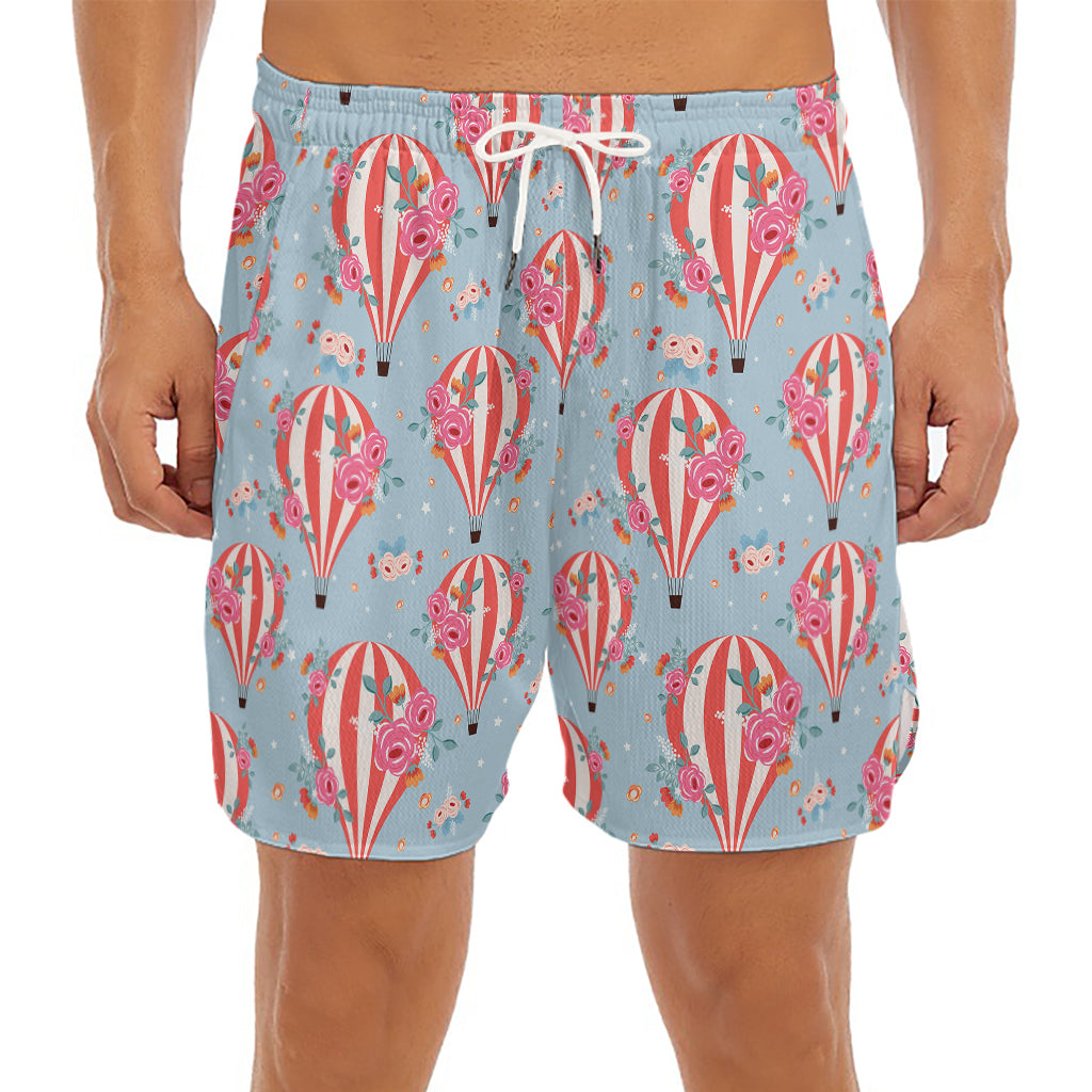Floral Air Balloon Pattern Print Men's Split Running Shorts