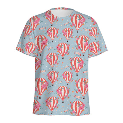 Floral Air Balloon Pattern Print Men's Sports T-Shirt