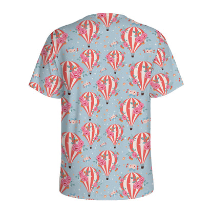 Floral Air Balloon Pattern Print Men's Sports T-Shirt