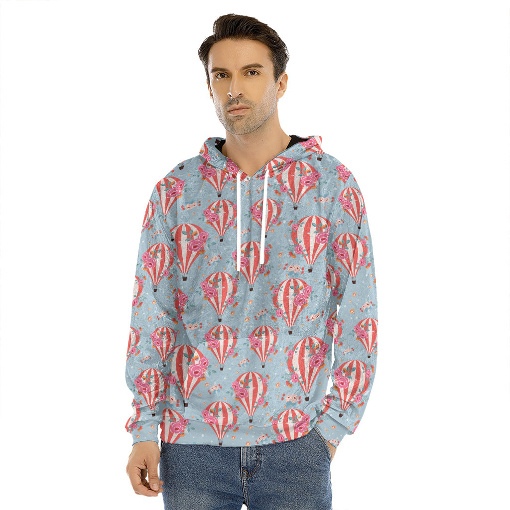 Floral Air Balloon Pattern Print Men's Velvet Pullover Hoodie