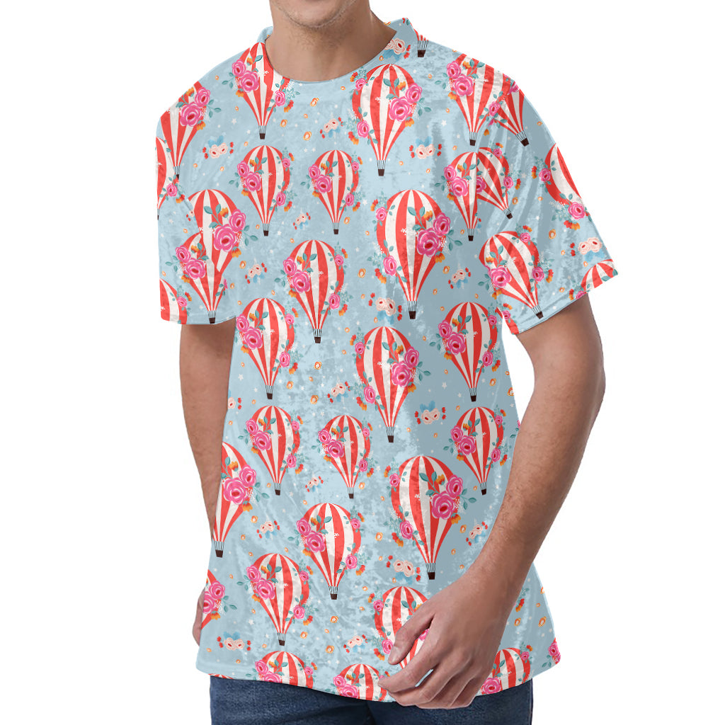 Floral Air Balloon Pattern Print Men's Velvet T-Shirt