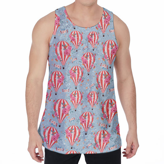 Floral Air Balloon Pattern Print Men's Velvet Tank Top