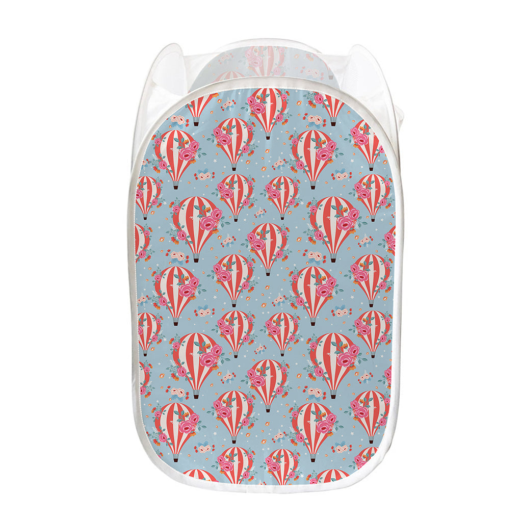 Floral Air Balloon Pattern Print Mesh Laundry Hamper