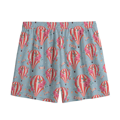 Floral Air Balloon Pattern Print Mesh Shorts