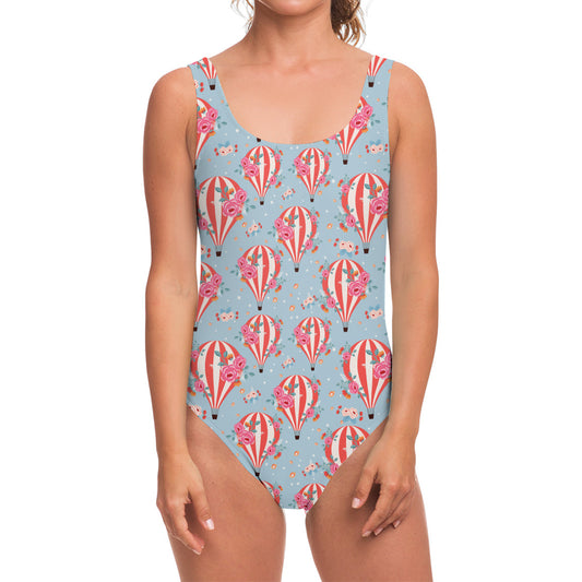 Floral Air Balloon Pattern Print One Piece Swimsuit