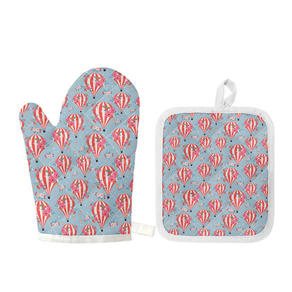 Floral Air Balloon Pattern Print Oven Mitt And Pot Holder Set