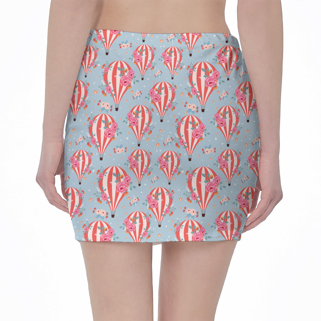 Floral Air Balloon Pattern Print Pencil Mini Skirt