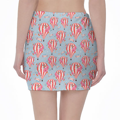 Floral Air Balloon Pattern Print Pencil Mini Skirt