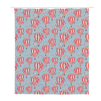 Floral Air Balloon Pattern Print Polyester Shower Curtain