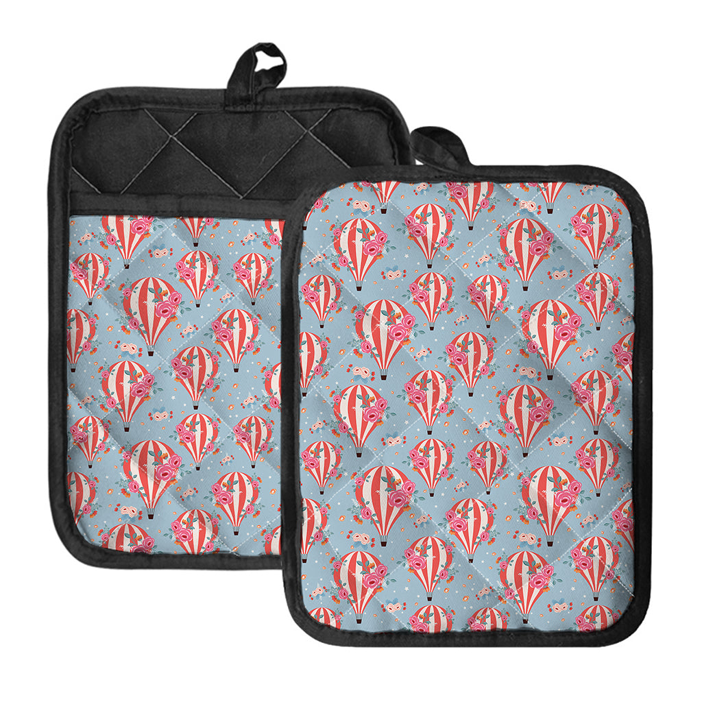 Floral Air Balloon Pattern Print Pot Holders With Pocket