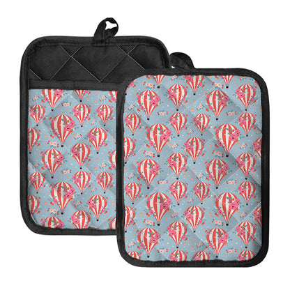 Floral Air Balloon Pattern Print Pot Holders With Pocket