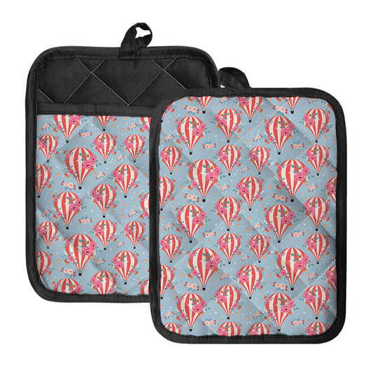 Floral Air Balloon Pattern Print Pot Holders With Pocket