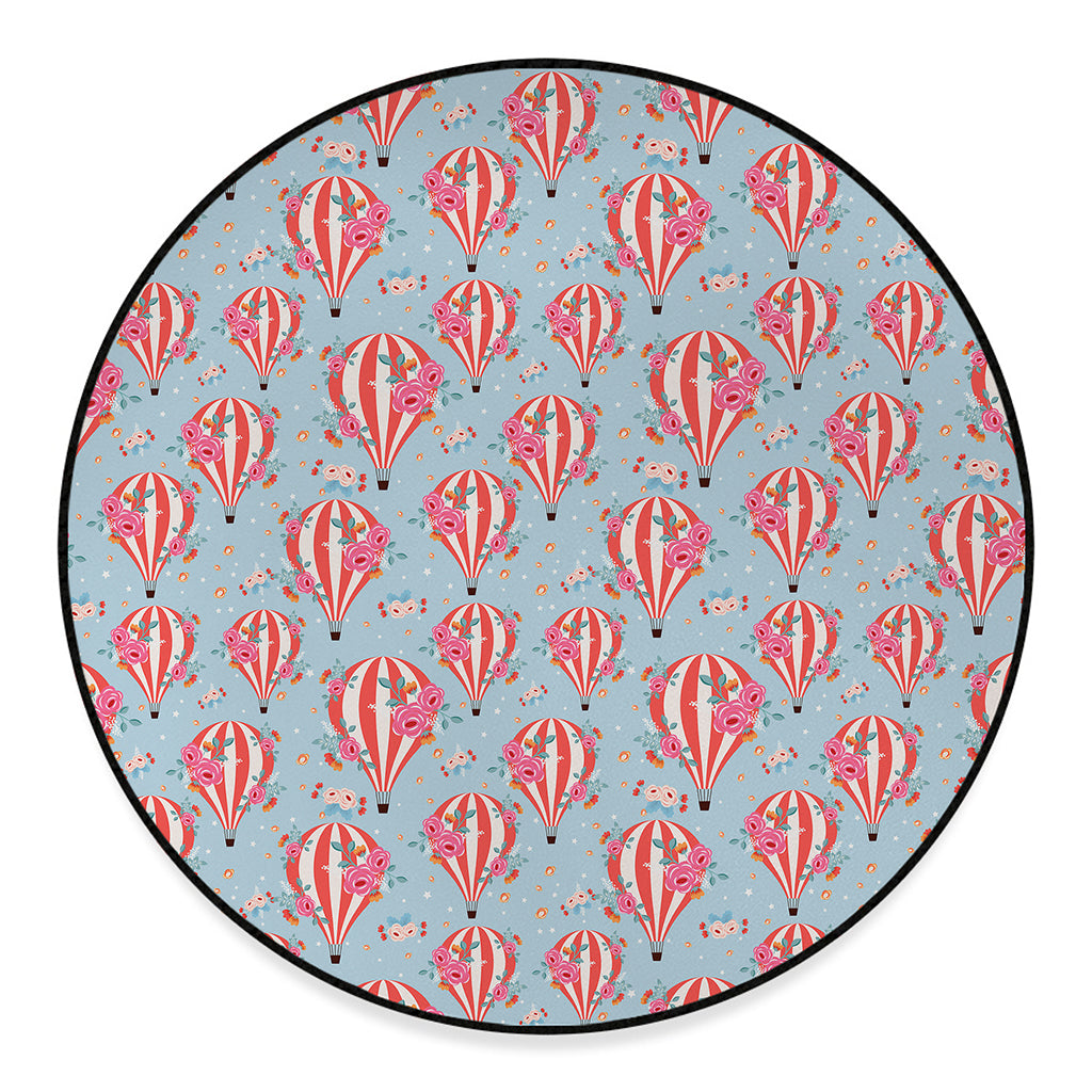 Floral Air Balloon Pattern Print Round Floor Mat