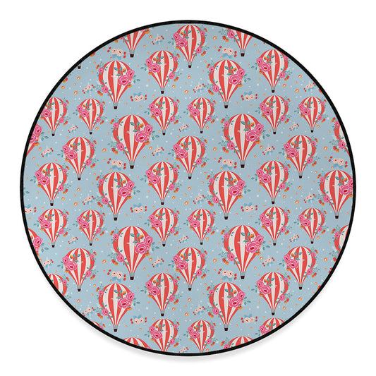 Floral Air Balloon Pattern Print Round Floor Mat