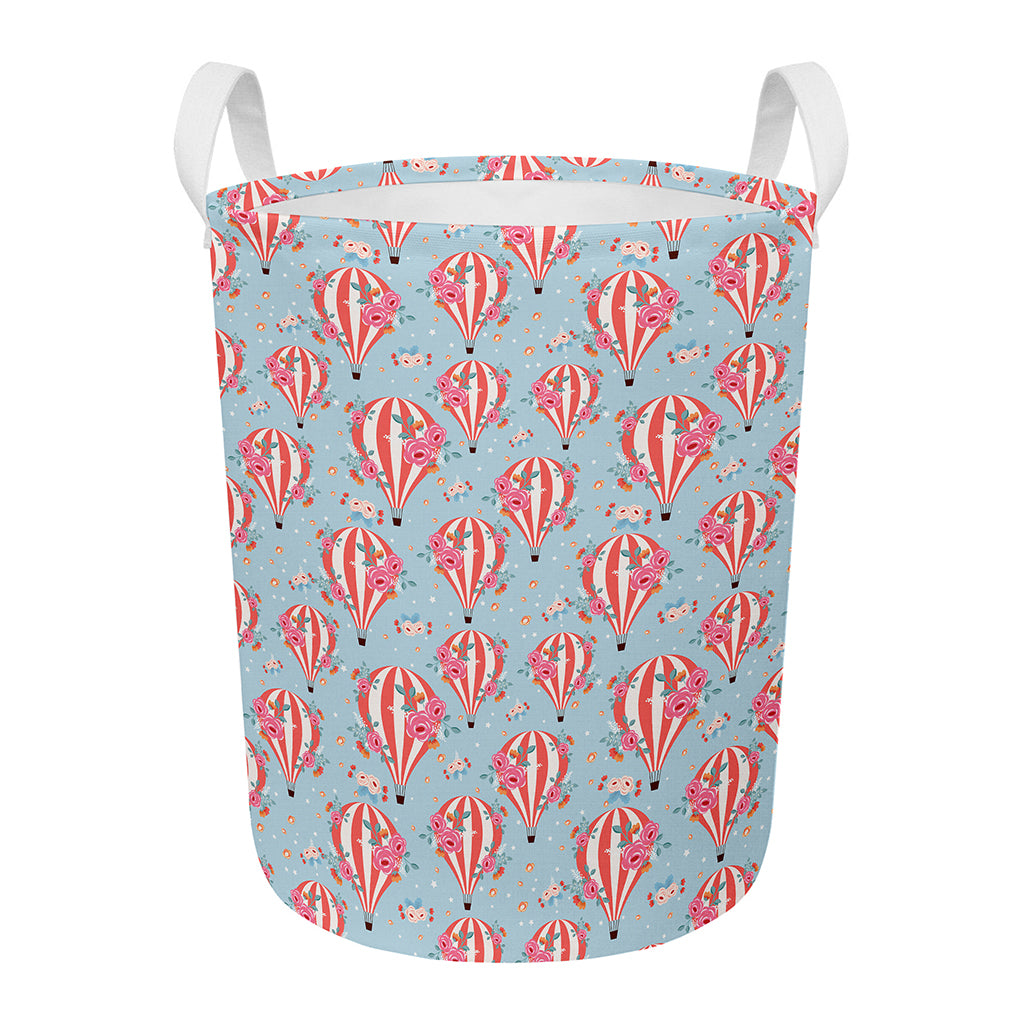 Floral Air Balloon Pattern Print Round Laundry Basket
