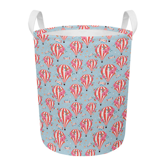 Floral Air Balloon Pattern Print Round Laundry Basket