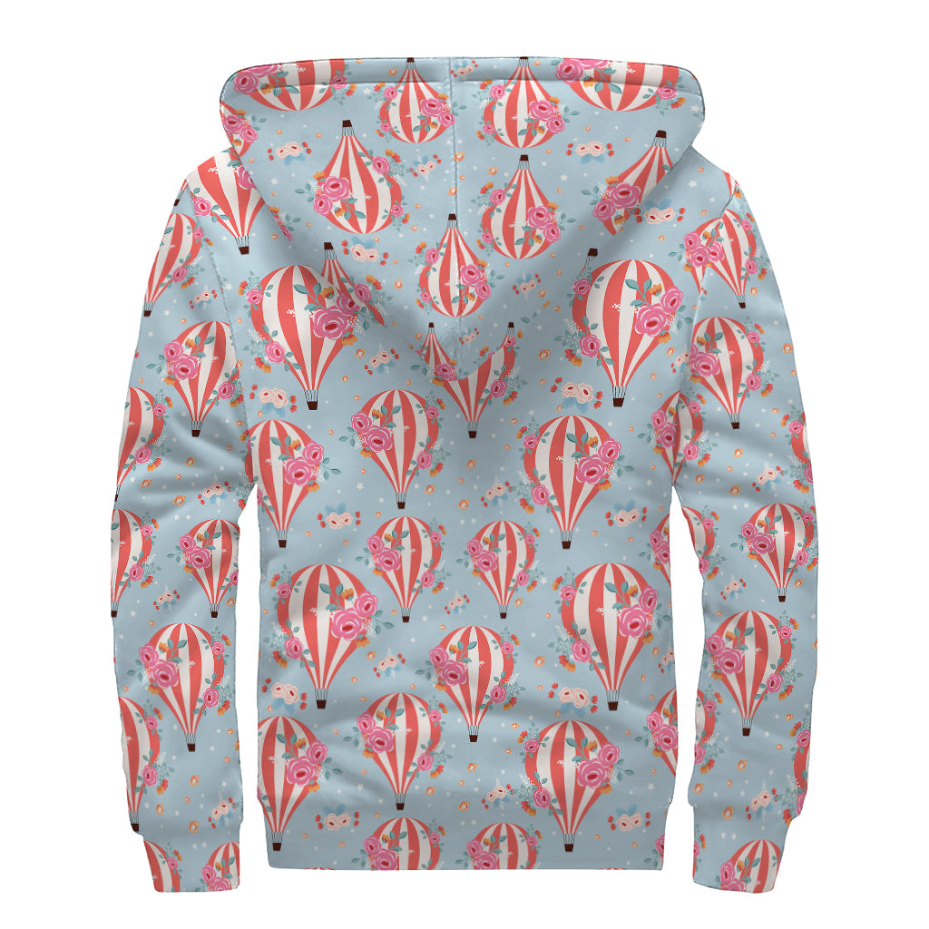 Floral Air Balloon Pattern Print Sherpa Lined Zip Up Hoodie