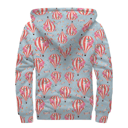 Floral Air Balloon Pattern Print Sherpa Lined Zip Up Hoodie