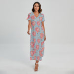 Floral Air Balloon Pattern Print Short Sleeve Maxi Dress