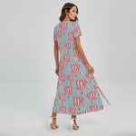 Floral Air Balloon Pattern Print Short Sleeve Maxi Dress