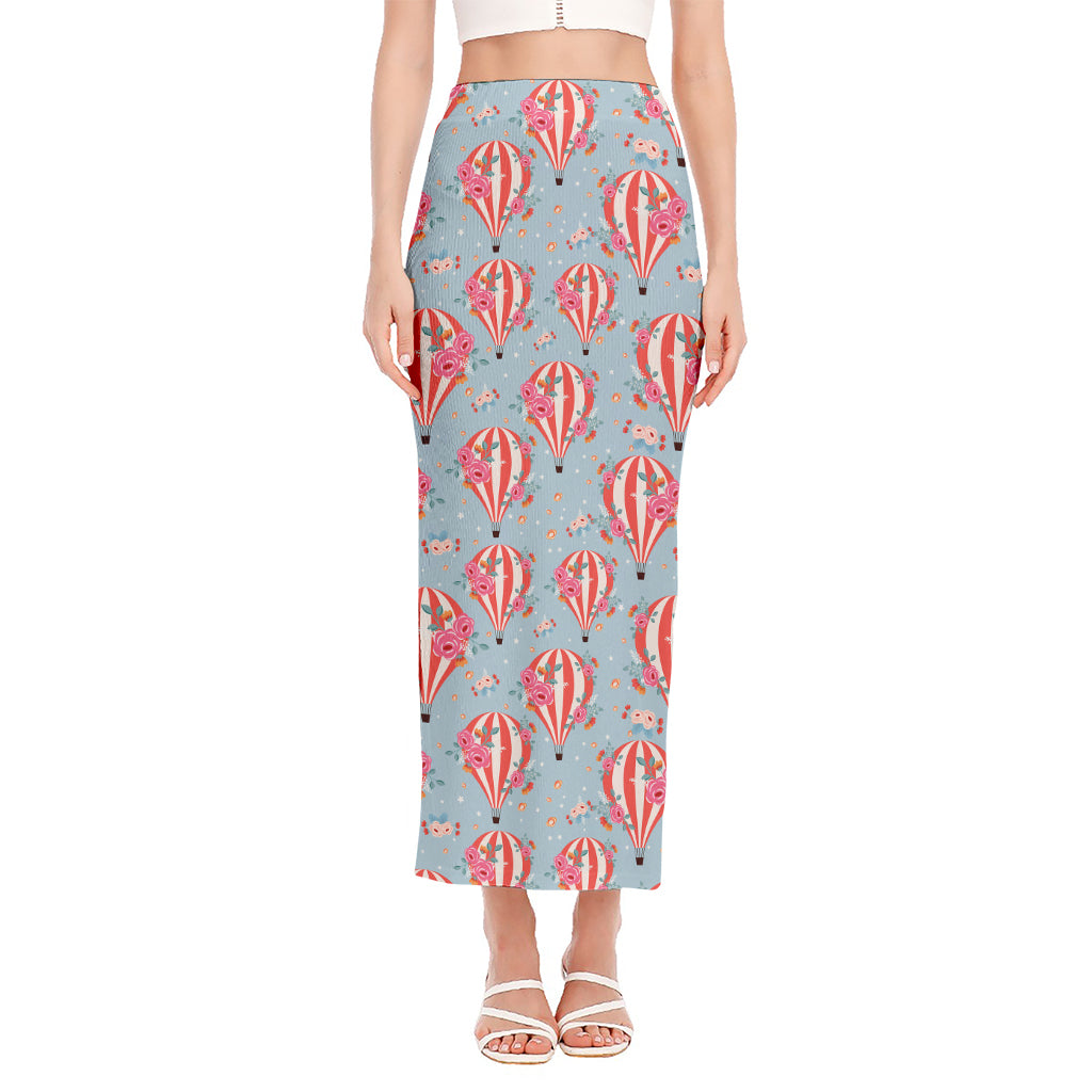 Floral Air Balloon Pattern Print Side Slit Maxi Skirt