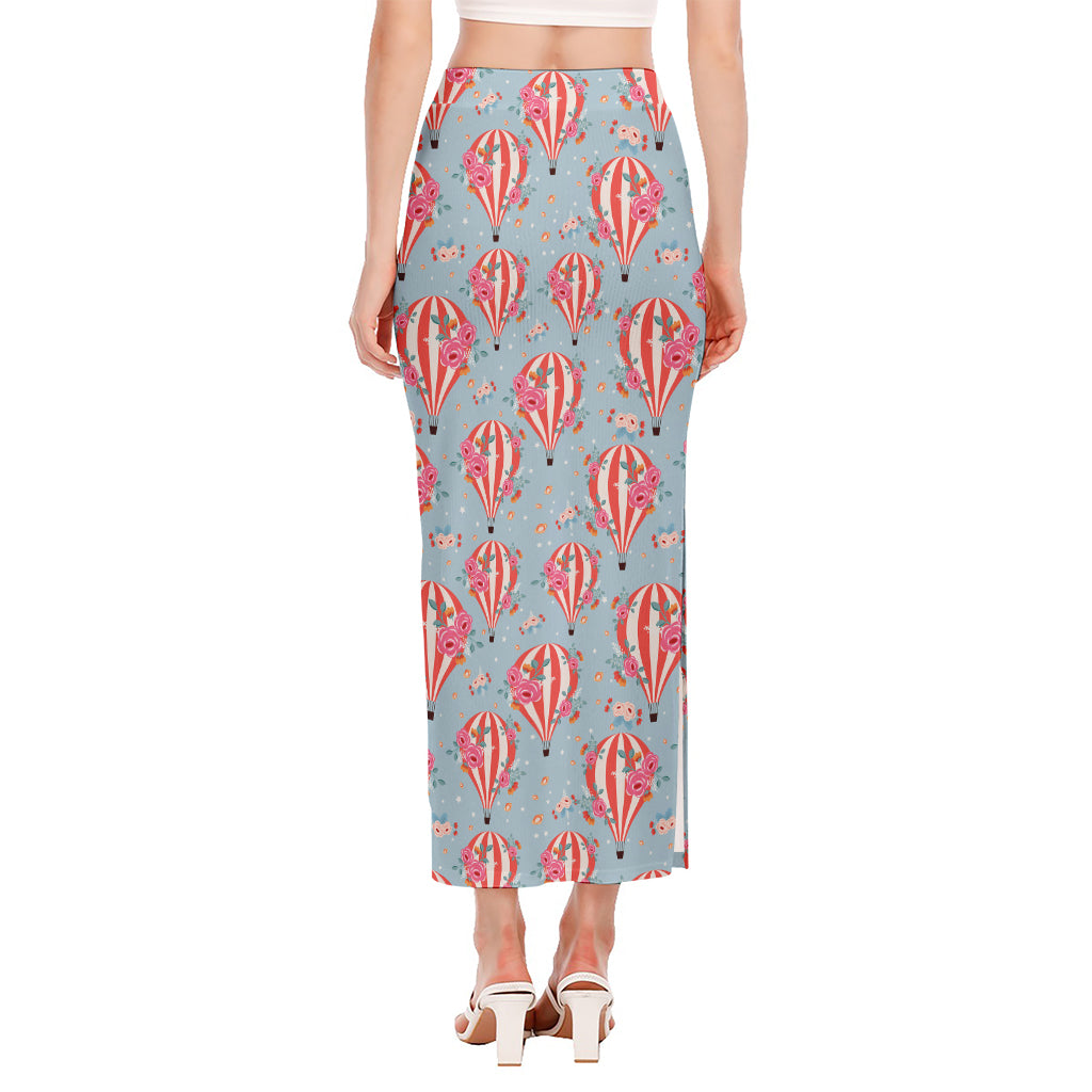 Floral Air Balloon Pattern Print Side Slit Maxi Skirt