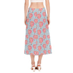 Floral Air Balloon Pattern Print Side Slit Midi Skirt