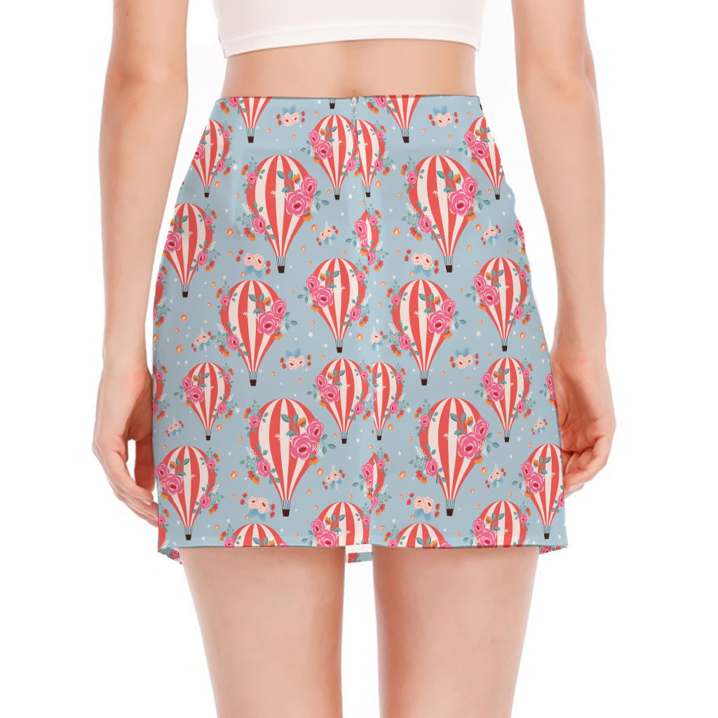 Floral Air Balloon Pattern Print Side Slit Mini Skirt